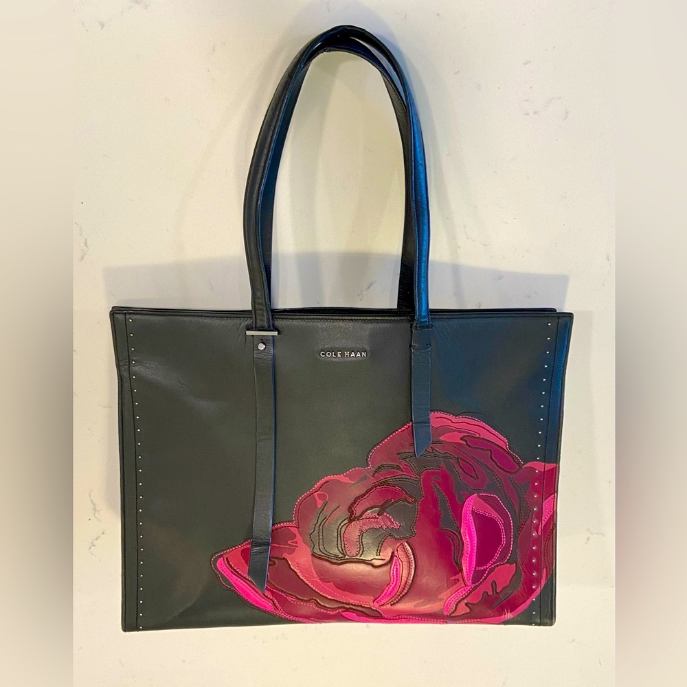 Cole Haan Vestry Tote Black-Rose Print